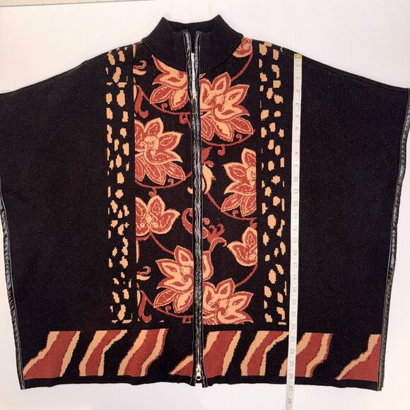 Chico’s Ruana Front Zip Sweater Knit Poncho Cape Cardigan Black Fall Floral S M - Picture 13 of 16